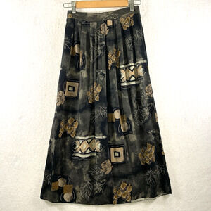 VTG Women Artsy Rayon Maxi Skirt Sz XS Ethnic Eclectic Dark Floral‎ Boho Office